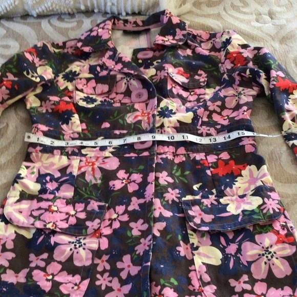 Tara Jarmon for Target Floral Trench Jacket (S) Pink Navy Cotton Statement Coat - Picture 5 of 15